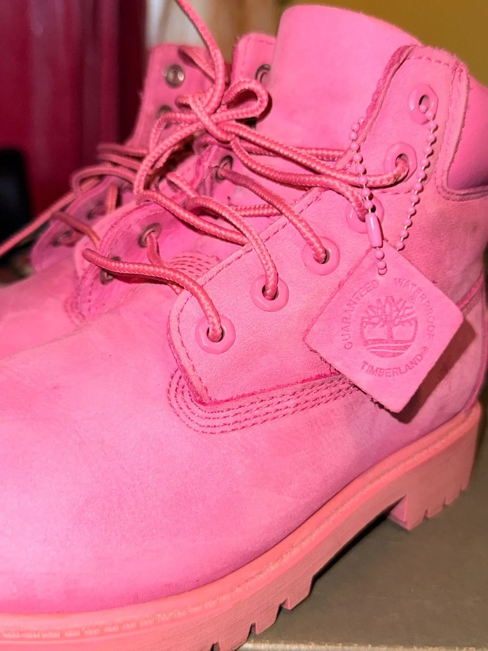 Timberland Youth Box in Gray and White with Pink Accent